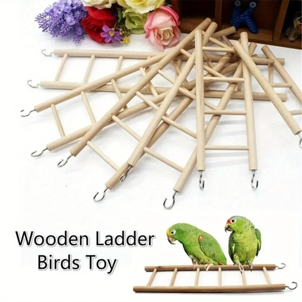 Pet Bird Hamster Climbing Ladder, 1pc Natural Solid Wood Parrot Toy, Bird Cage Hanging Ladder Perch Accessories