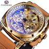 Forsining Luxury Automatic Mechanical Self Wind Transparent Skeleton Tourbillon Fashion Genuine Leather Band Waterproof Watch Wristwatch