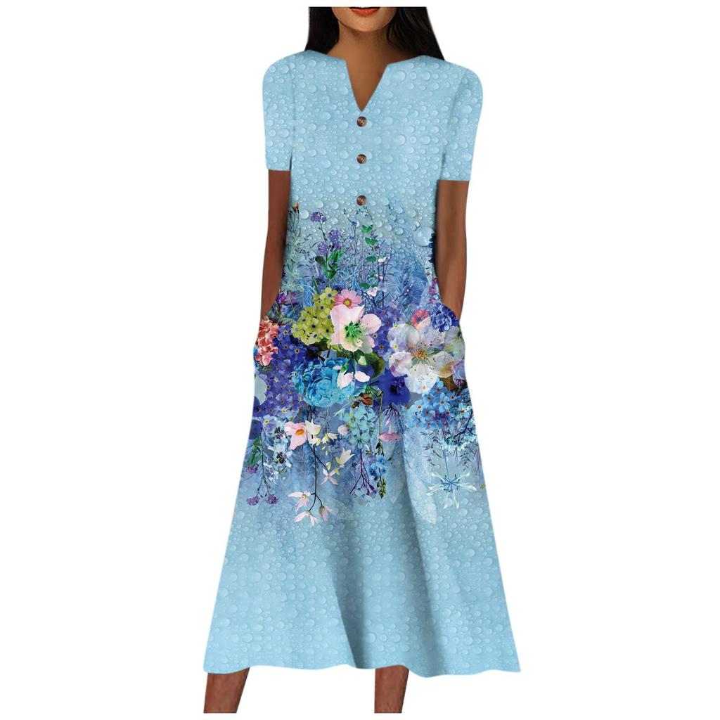 Women's V-neck Short Sleeve Dress Polka Print Casual Dress With Pockets