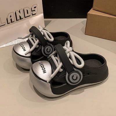 Женские тапочки с круглым носком, на платформе, на шнуровке, женская повседневная обувь для улицы, в корейском стиле, противоскользящие, zapatillas de mujer