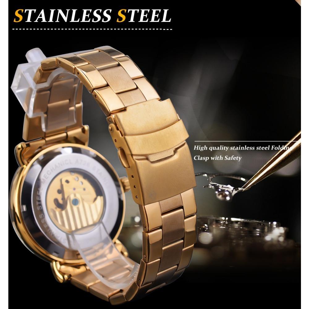 Forsining Мужские модные механические часы для отдыха с резной полой фазой Луны и стальным ремнем, автоматические механические часы S1125-5-A