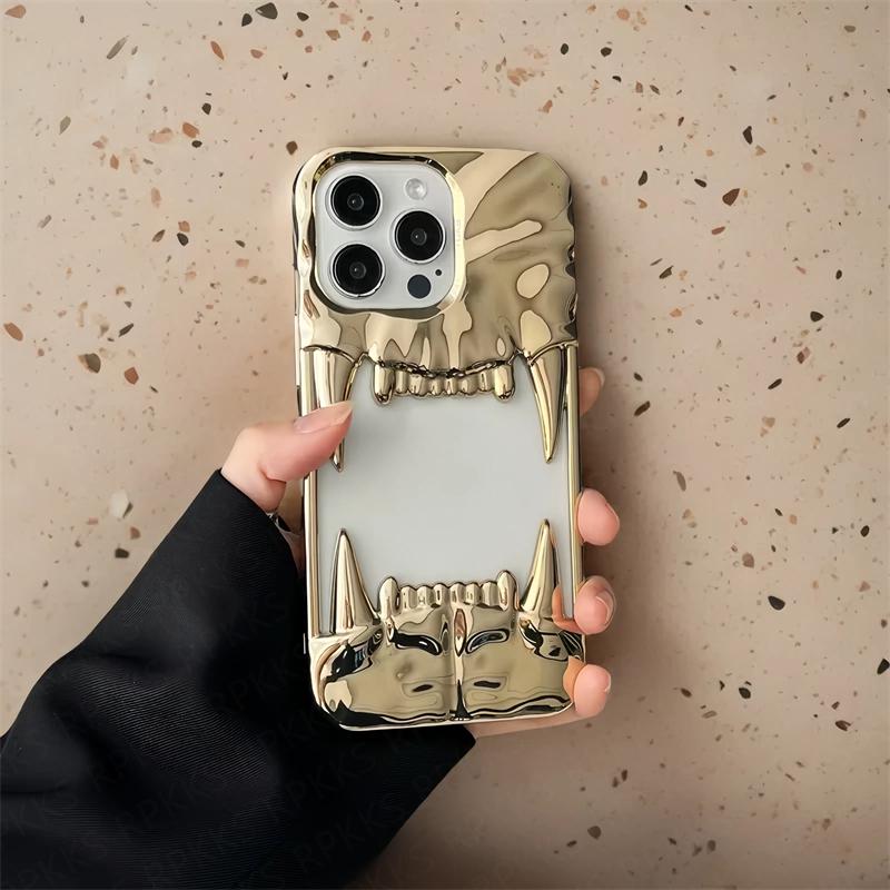 Luxury Plating 3D Canine Tooth Hollow Dissipate Heat Phone Case For iPhone 16 15 14 13 12 11 Pro Max Plus Shockproof Soft Cover