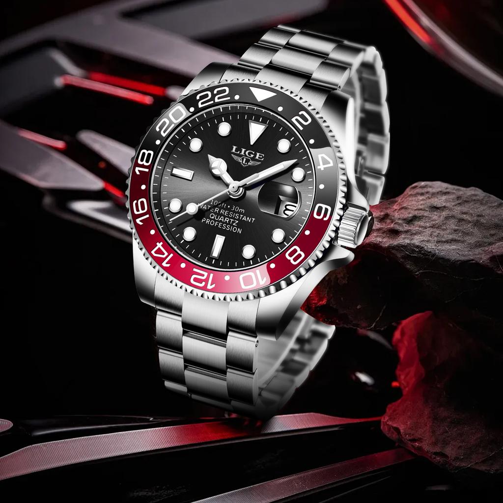 LIGE TOP Man watch luminous stainless steel sports business quartz mens wristwatch luxury clock waterproof watches for men reloj