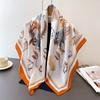 Flower Painting Imitation Silk Large Square Scarf Retro Printing Shawl Neck Silk Scarf Herringbone Women'S Scarf Headscarf