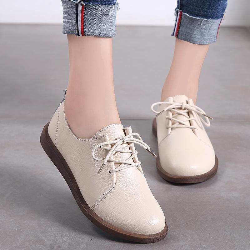 2024 Women's Spring/Autumn Shoes For Women Genuine Leather Casual Round Toe Flats Female Lace Up Solid Oxford Shoes Donna