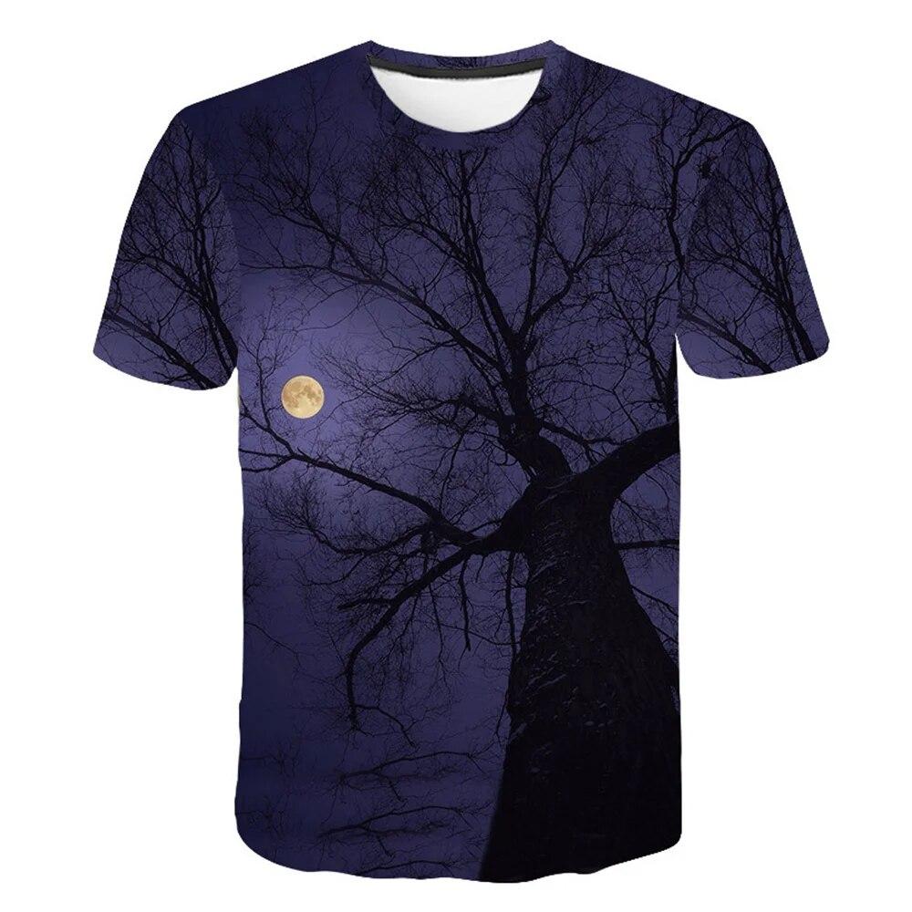 Летняя футболка с пейзажным узором, мужская модная верхняя одежда с природными пейзажами, красивая повседневная модная одежда с 3D принтом