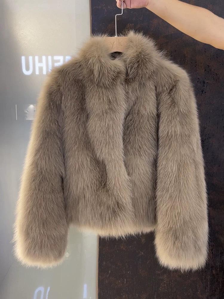European and American popular stand-up collar imitation fox fur jacket women's light luxury thickened warm short plush coat
