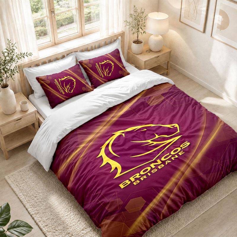 Bedding Set 1 Duvet Cover 2 Pillowcases Brisbane Broncos Print Bedroom Home Decoration