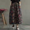 Autumn and Winter Women Retro Ethnic Style Padded Quilted Print Floral Skirt Cotton Blended Vintage Elastic Waist Clothing  Pocket Skirts