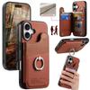 For iPhone 16 Case with Card Holder Kickstand Leather+TPU+PC Phone Cover