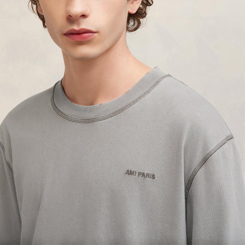 AMIPARIS FW23 Дизайнерская футболка с эффектом стирки, имитация двух предметов, с длинным рукавом, унисекс, топ UTS216JE0051-263