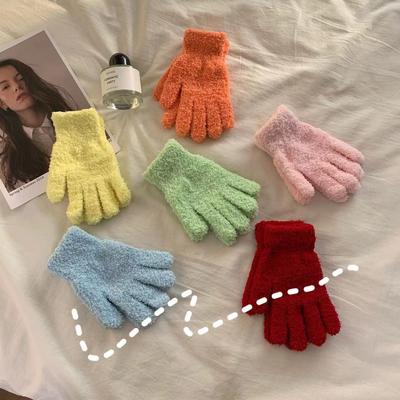 Перчатки из кораллового флиса Ins Япония и Корея милые простые конфетные цвета пять пальцев модные теплые студенческие