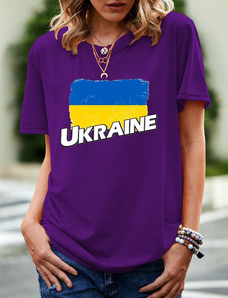2024 New Women's Printed Ukraine Flag Short-sleeved Support Ukrainian Round Neck Short-sleeved 3D T-shirt