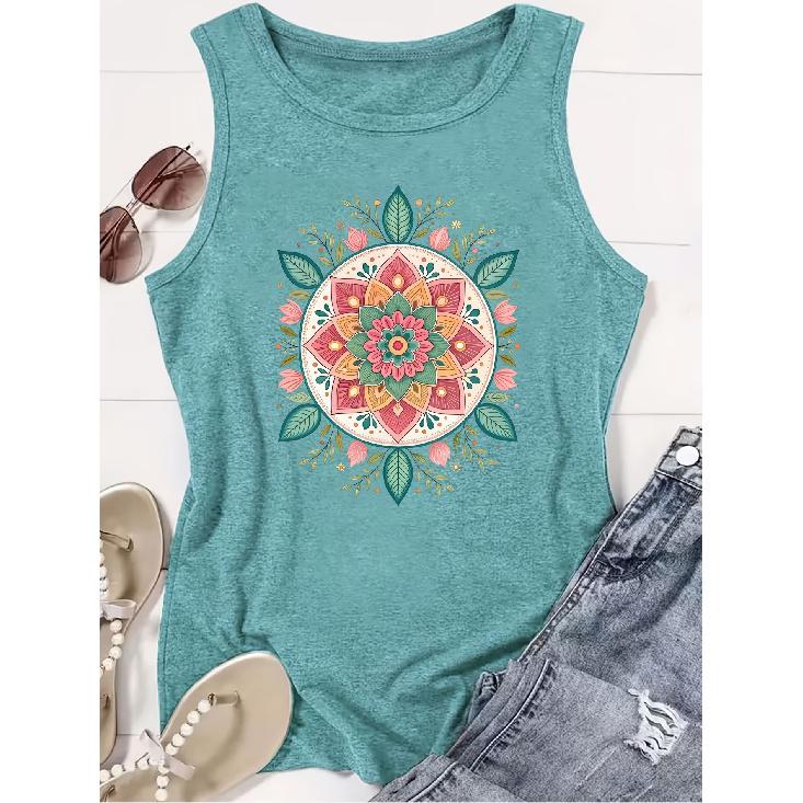 Elegant Vest for Women Bohemian colorful floral mandala print casual loose summer vest Fashionable and elegant tops for commuting, vacation, and