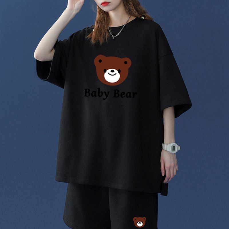 Комплект из двух предметов Женский Летний Оверсайз Футболка Шорты Комплекты Мультяшный Графический Каваий Милый Топ с Коротким Рукавом Спортивные Повседневные Костюмы