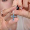 French Premium Summer Versatile Sea Blue Diamond Cross Necklace Santorini Blue Full Diamond Pendant Collarbone Chain Women
