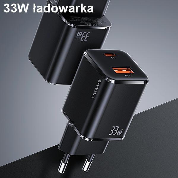 USAMS Network Charger 1xUSB-C + 1xUSB T43 33WPD3.0 + QC3.0 + U63 USB-C to Lightning Cable Black/Black USKTZ01