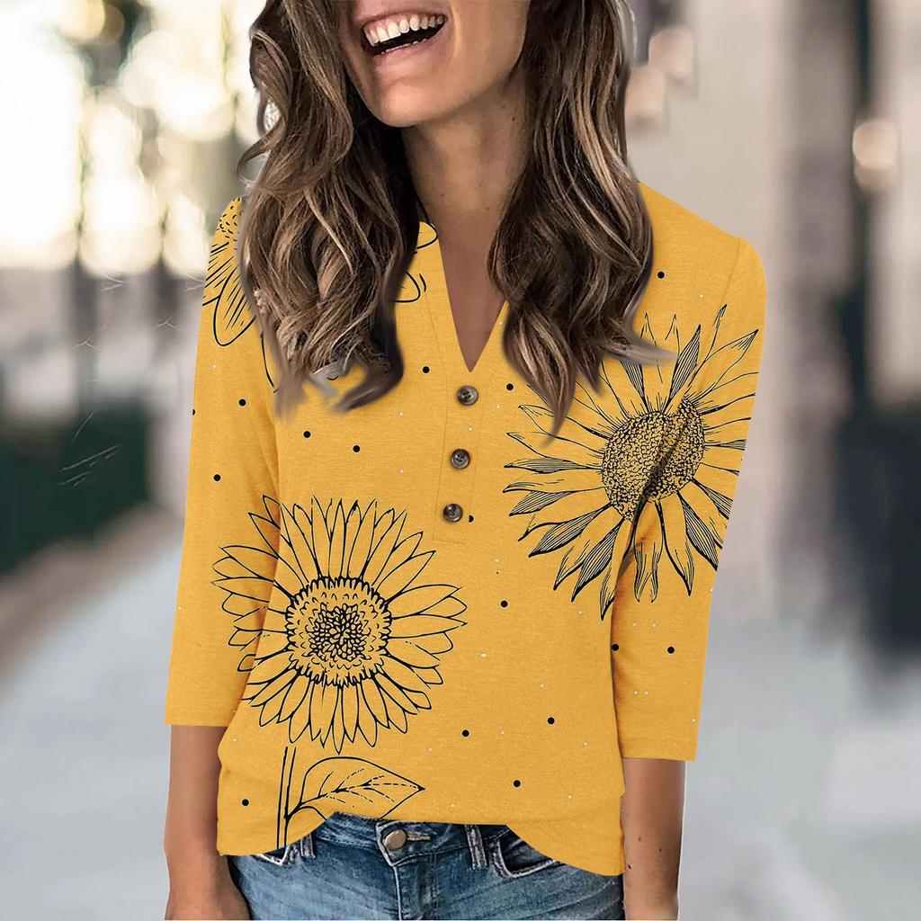 Женская мода повседневный свободный топ с рукавом 3/4 и круглым вырезом