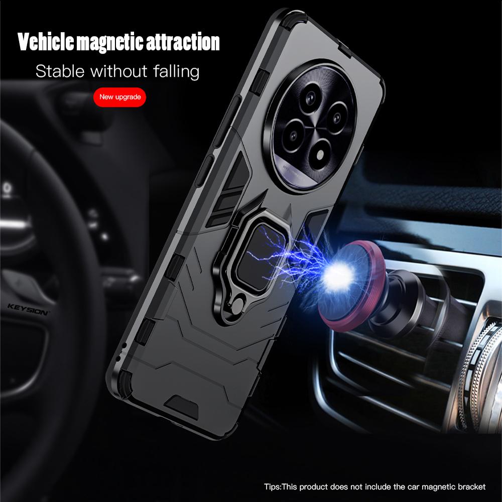 KEYSION Противоударный защитный чехол для Realme 13 Pro+ 5G Мягкий силиконовый + PC Ring Stand Holder Задняя крышка телефона для Realme 13 Pro 5G