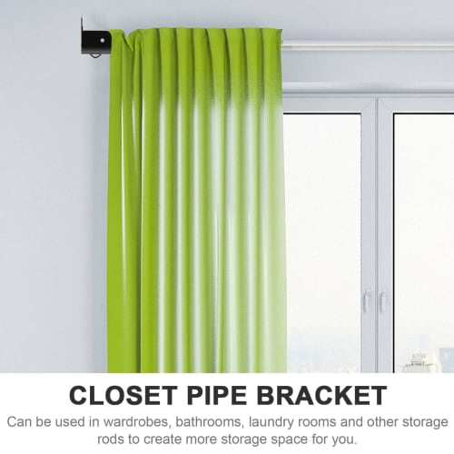 Happyyami U-shaped Brackets, Pipe Holders, Tension Rod Supports, Pole Fixing Brackets, Wall Mount, Black, Stylish, Iron, Set of 4, Socket Holders, Clo