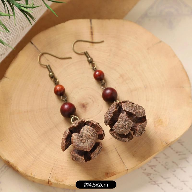 Оригинальные серьги Mori Plant Fruit, натуральные желуди, ручная работа, ретро-женские длинные серьги, этнический стиль, литературная и традиционная китайская медицина