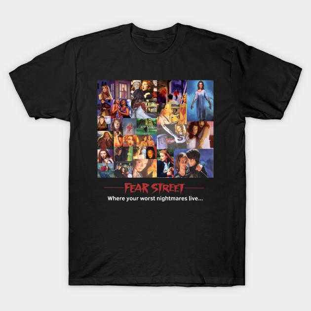 Asian Size Men Black Print T-shirt Fear Street Cover Collage Shirt No-Cut Heat Transfer Print Cotton Tshirt