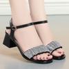 Мода Сандалии для отдыха Женские босоножки Лето 2024 Стразы Женские босоножки Роскошные One Word Belt Mid Heel Open Toe Платье Grace Shoes Fashion