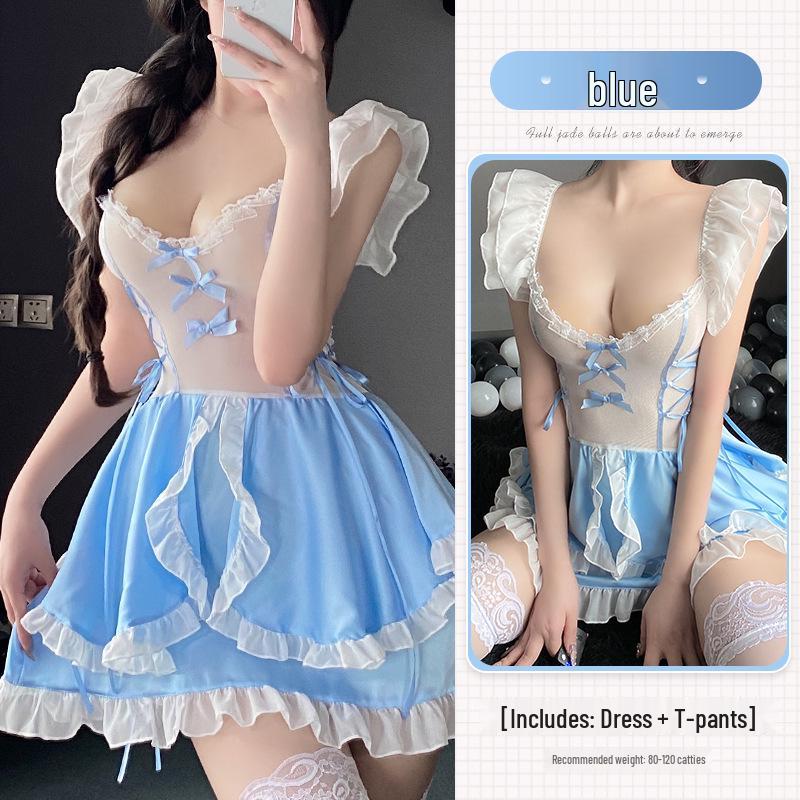 Linlin Ting Women's Cute Maid Lingerie: Sexy See-Through Bedtime Temptation for Small Busts