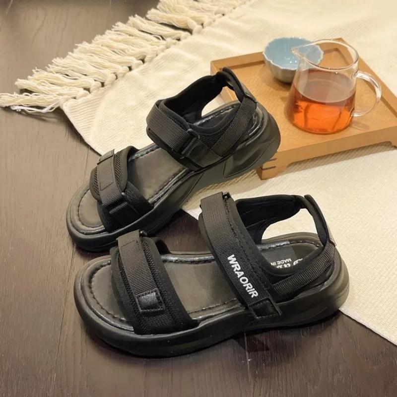 2024 Сексуальные женские спортивные сандалии с открытым носком на танкетке с открытыми носками, женские сандалии для улицы, крутая обувь на платформе, студенческая пляжная летняя обувь