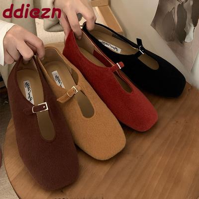 Модные флоковые женские туфли-балетки Мэри Джейн с ремешком на пряжке, с мелким вырезом, с квадратным носком, обувь слипоны