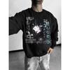 Dark Anime Gothic Portrait Print Crewneck SweaT Shirt, High Street Subculture Loose Fit Casual Unisex Top