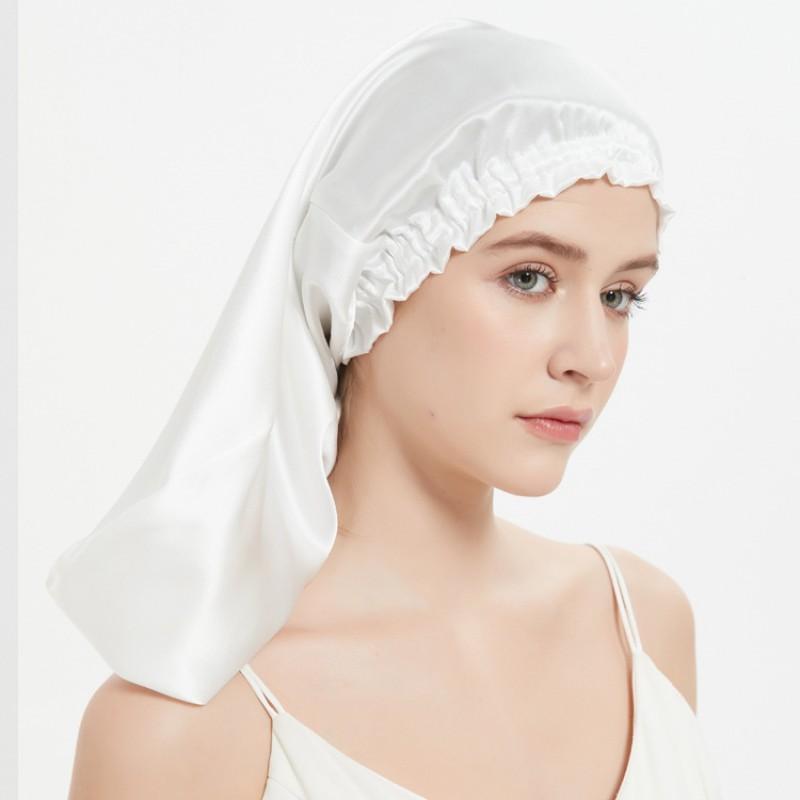 100% Mulberry Silk Sleep Cap for Long Hair Bonnet with Soft Elastic Band for Woman Hair Care