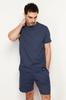 Men's Fashion New Pajama Set Indigo Regular Fit Waffle Knitted Pajama Set with Shorts