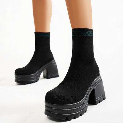 Летающие вязаные рукава короткие ботинки женские осень и зима новые европейские и американские внешнеторговые большие размеры модные и удобные круглый носок