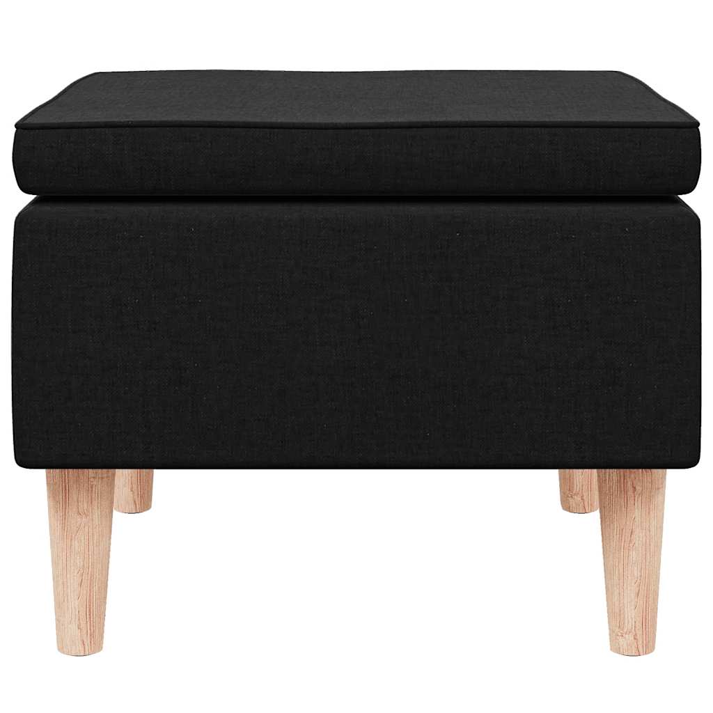 Footstool with Wooden Legs Black Fabric