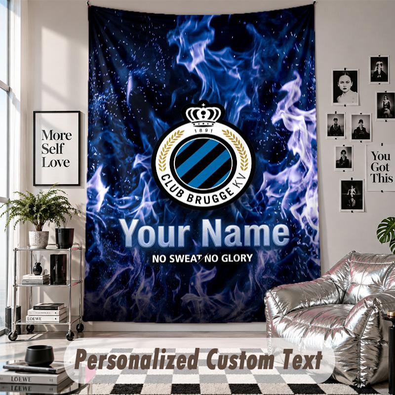 Custom Tapestry Wall Hanging, Club Brugge FC Personalized Name Text Home Wall Decor