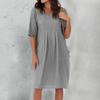 Women's Casual Loose O Neck Short Sleeve With Pockets Elegant Linen  Swing Dresses