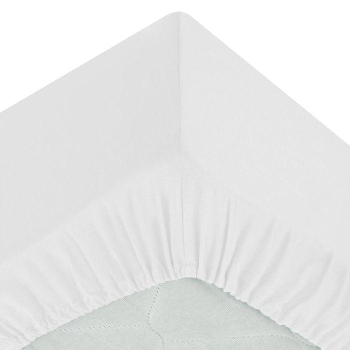 Drap housse - Coton uni - 160 x 200 cm - Blanc - Bonnet 30 cm