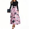 Women's Fashion Casual Belted Long Sleeve Round Neck Halloween Printed Elegant Temperament Dresses