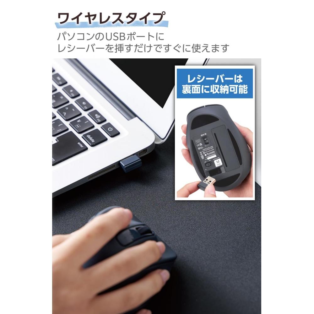 Elecom Беспроводная мышь EX-G Wireless 2.4GHz Quiet M Size 5 Buttons [AskDoctors Evaluation Service] Сертифицированная антибактериальная черная M-XGM30DBSKABK