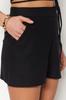 Women's Fashion Black Woven Linen Blend 100% Cotton Shorts & Bermudas
