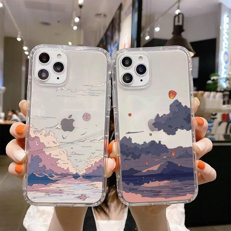 Корейский чехол для телефона с пейзажем заката Funda для iPhone 13, чехол для iPhone 11 14 12 Pro Max XR XS Max 7 8 15 Plus SE Mini, мягкий чехол