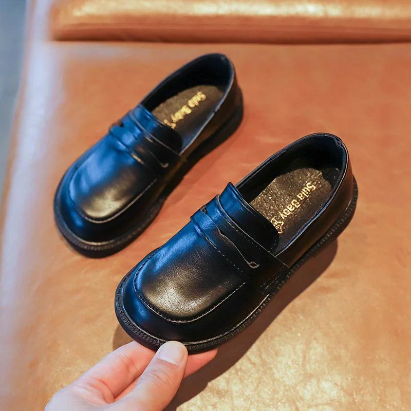 Кожаные туфли для маленьких девочек, весна-осень, детские черные туфли для мальчиков, модные школьные универсальные детские повседневные официальные туфли на плоской подошве