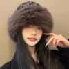 Leopard print warm plush hat women's autumn and winter retro thickened cold-proof face small ear protection bucket hat tide
