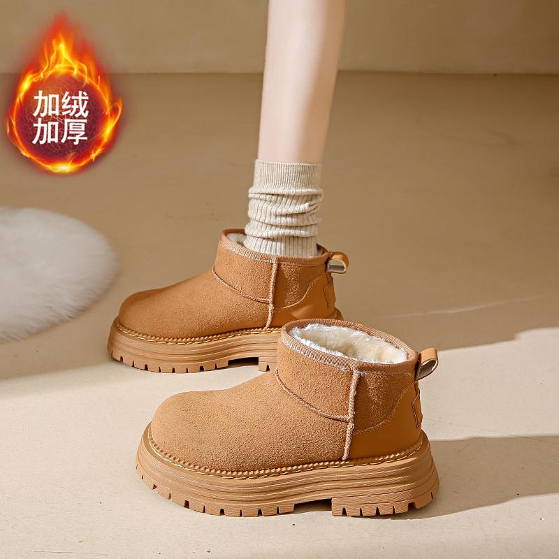 CRLAYDK Женские мини-сапоги для снега на платформе, зимние теплые на подкладке из искусственного меха, замшевые, для дома и улицы, короткие, противоскользящие, классические ботильоны до щиколотки