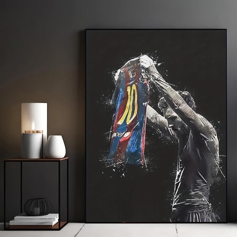 Modern Art Football Canvas Poster: Bright Red & Green Jersey for Bedroom, Living Room, or Office Decor