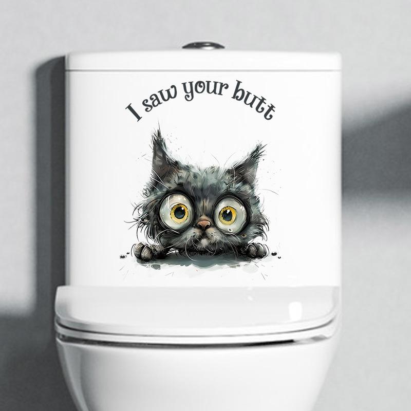 Креативная реалистичная 3D наклейка на унитаз с милым котом Vision, забавная наклейка с изображением животных для ванной комнаты, декор крышки унитаза, самоклеящаяся ПВХ, водонепроницаемая картина