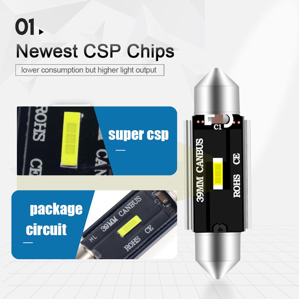 1x Светодиодная лампа C5W 1860 CSP для автомобиля, 31 мм, 36 мм, 39 мм, 41 мм, Festoon, лампа для чтения, салонный плафон, лампа багажника, 6000K, DC12V