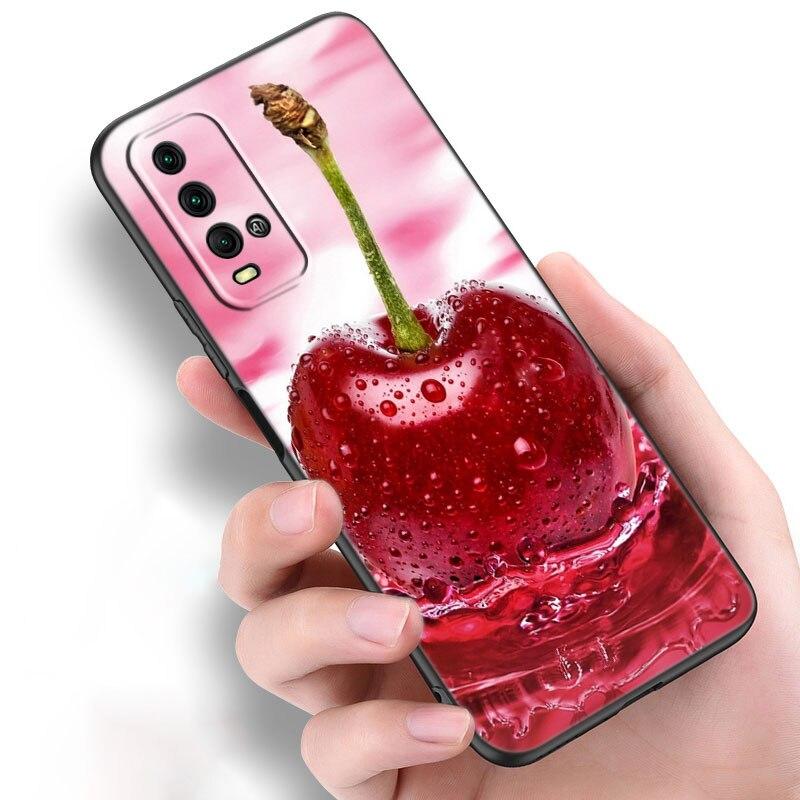 Летний чехол для телефона с фруктовой вишней для Xiaomi Redmi Note 10 9 Pro Max 10S 10T 9A 9C 9S 9T 8A 8T 8 7 Pro, мягкий черный чехол из ТПУ