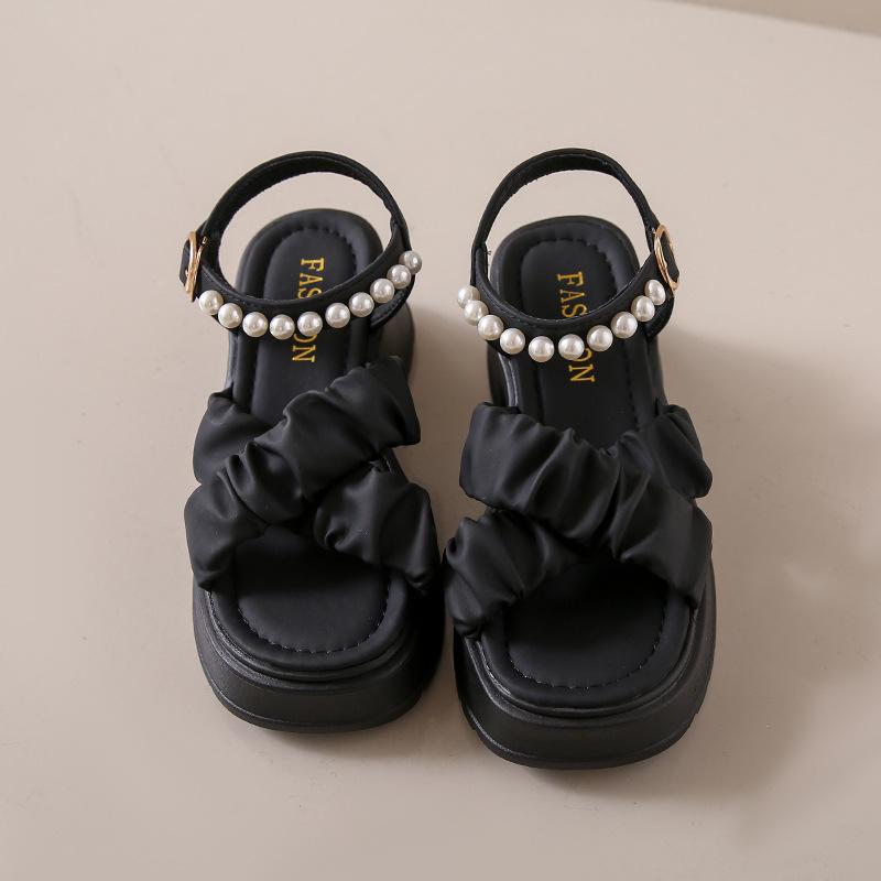 2024 Summer New Open Toe Pearl Button Strap Thick Sole Waterproof Platform Sandals for Women Thick Sole Shoes for Women's